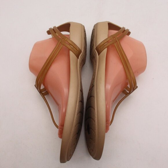 Crocs Isabella T-Strap Jelly Sandals Women's Size 11 Bronze Iconic Comfort Flat - Picture 8 of 9